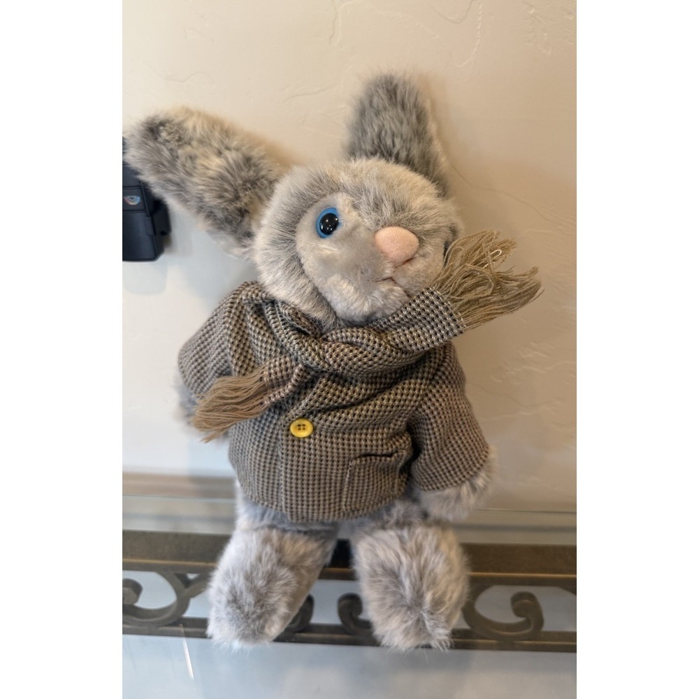 VTG 1983 North American Bear Co Snuggle Bunny Plush Gray Hare Tweed Jacket ~13"